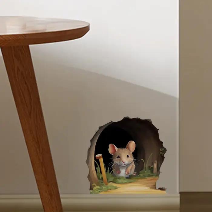 Autocollant mural mignon en forme de trou de souris