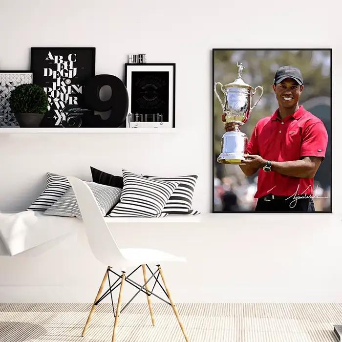 Affiches de joueur de Golf en bois de tigre, Portrait d'art sportif, peinture sur toile, imprimés de décoration murale pour salon, décoration de maison