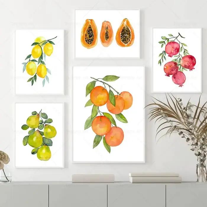 Affiche de fruits aquarelle avocat citron pastèque pêche papaye mur Art toile peinture impressions nordiques photo cuisine décor à la maison