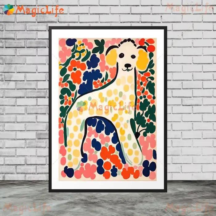 Affiches imprimées de fleurs de chien caniche de dessin animé
