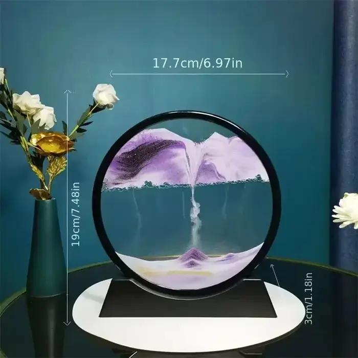 Sablier 3D sables mouvants rond verre mer profonde paysage de sable mobile