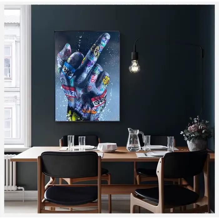 Rue Graffiti Moyen Doigt Gestes Mur Art Peinture Peint Affiches Et Impressions Salon Chambre Décorations Cadeaux