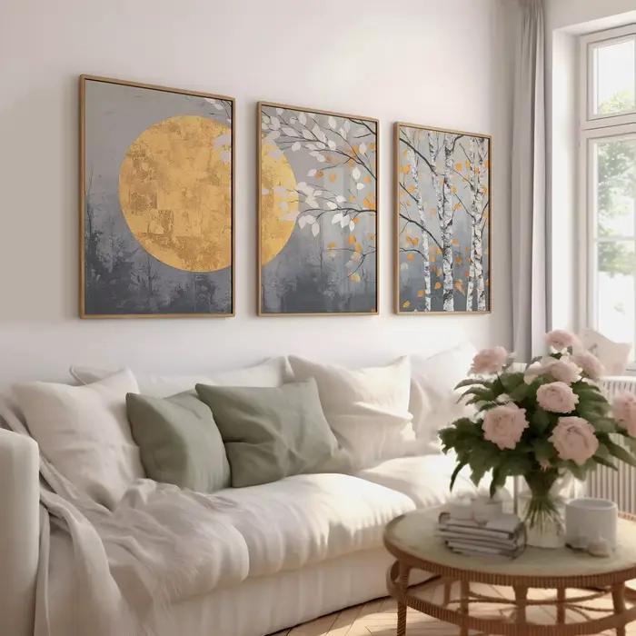 Lot de 3 affiches d'art sur toile Japandi Nature - Impressions murales