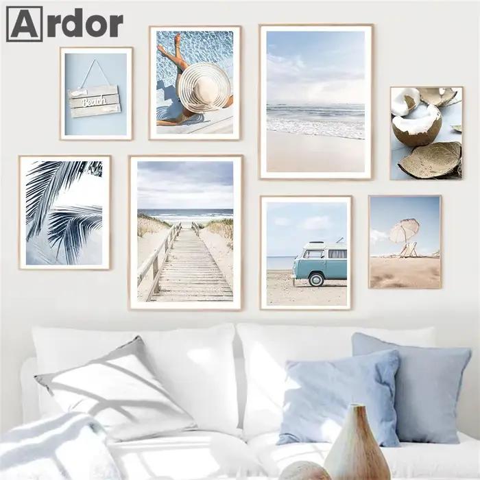 Affiche de coquille de plage de vague de mer bleue