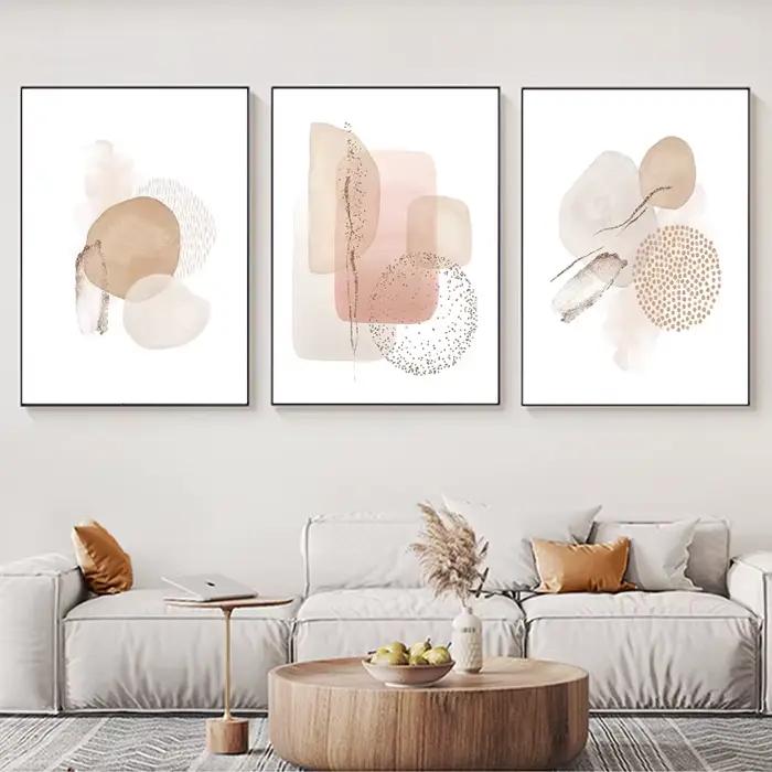 Toile géométrique abstraite moderne Beige rose, affiche Boho et images d'art murales imprimées pour chambre à coucher, salon, décoration de maison