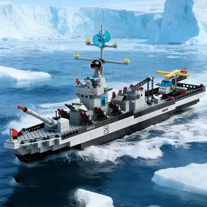 Ensemble de blocs de construction de navires militaires 6 en 1 de 65,5 cm, jouets de bataille pour garçons, modèles de bateaux et d'avions de l'armée, jouets en briques, cadeaux de Noël