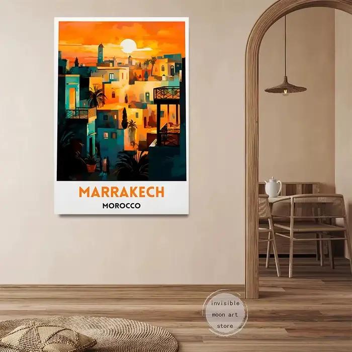 Affiche d'art de voyage marocain Casablanca Marrakesh Fes