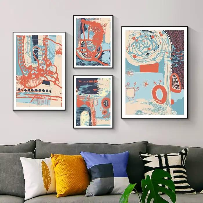 Peinture sur toile abstraite rouge et bleue