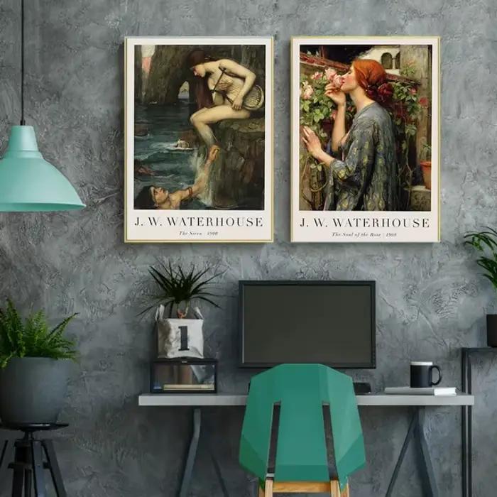 Vintage John William Waterhouse Art imprimer la sirène Miranda Pandora classique Portrait toile affiche pré-rafaélite mur Art décor