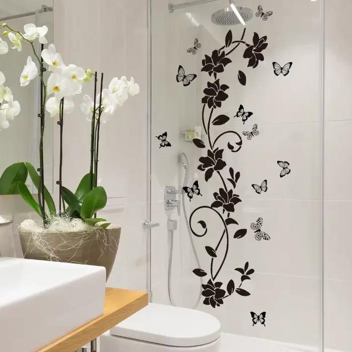 Autocollant mural papillon Floral noir auto-adhésif pour arrière-plan de chambre à coucher