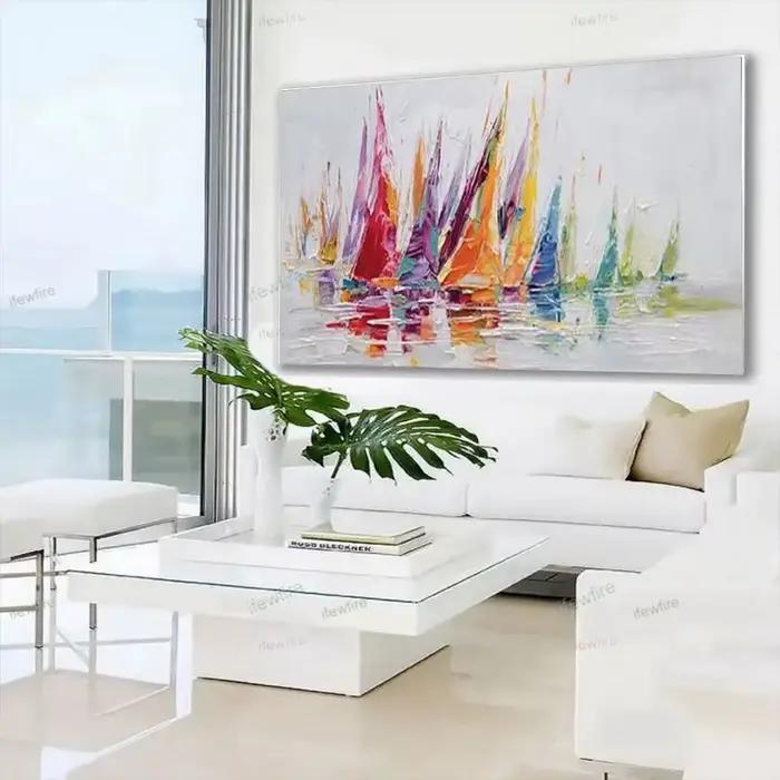 1 toile sans cadre, peinture abstraite de voiliers sur toile