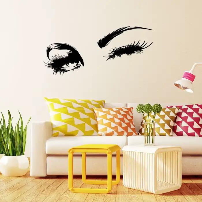 Autocollants Muraux Yeux Charmants et Cils Éblouissants Décoration Murale Vinyle Adhésif Stickers Design Intérieur Chambre
