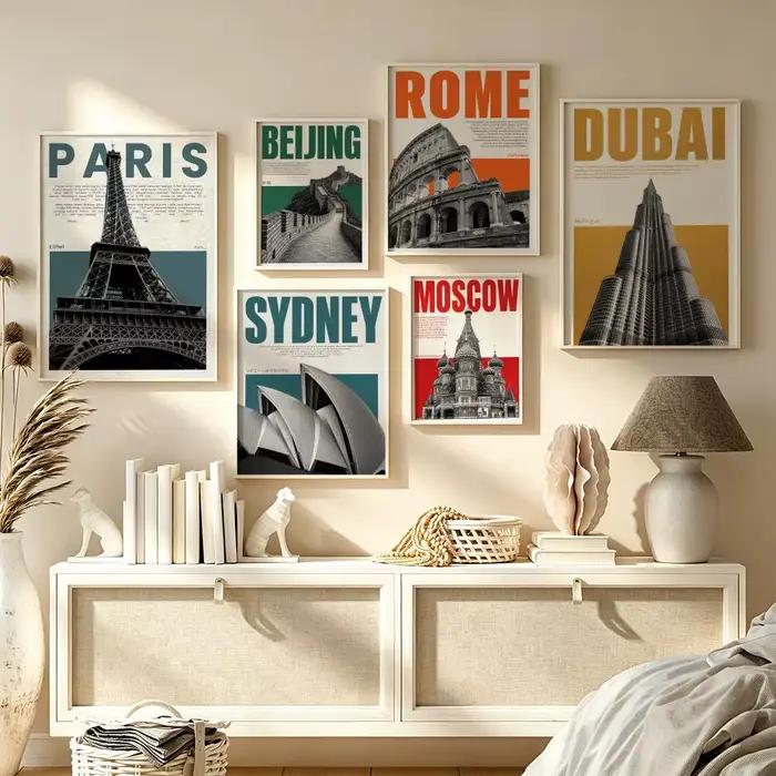 Affiches de lieux emblématiques de Paris et de Dubaï pour la maison