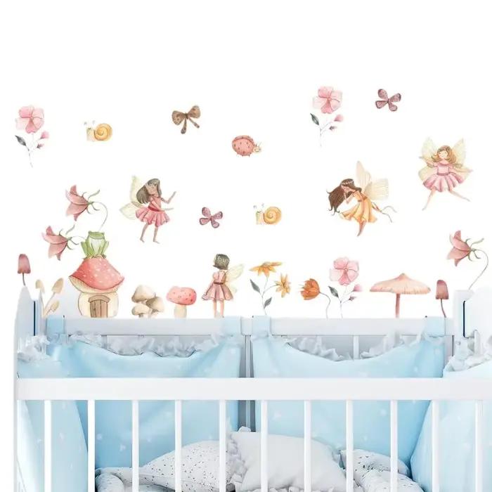 Autocollants muraux féeriques colorés pour chambre de fille