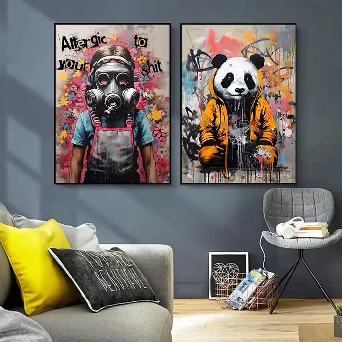 Pop Street Graffiti Art mural Banksy garçon fille avec ballon sur toile affiches et imprimés peinture pour salon décor à la maison cadeaux