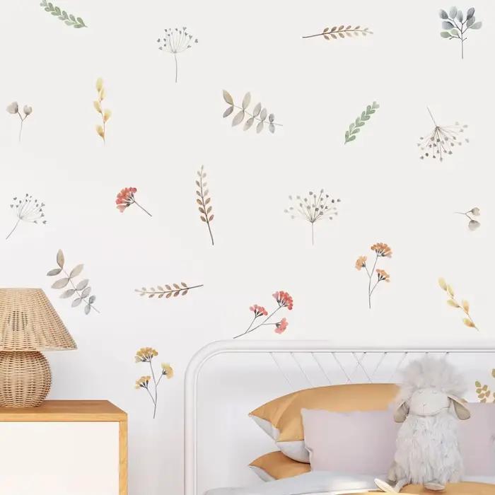 Dessin animé aquarelle plantes florales autocollant mural vinyle amovible bricolage décalcomanies