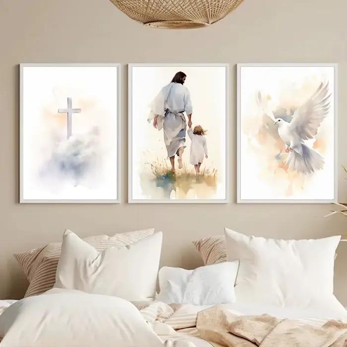 Affiche de prière aquarelle catholique vierge marie et enfant jésus