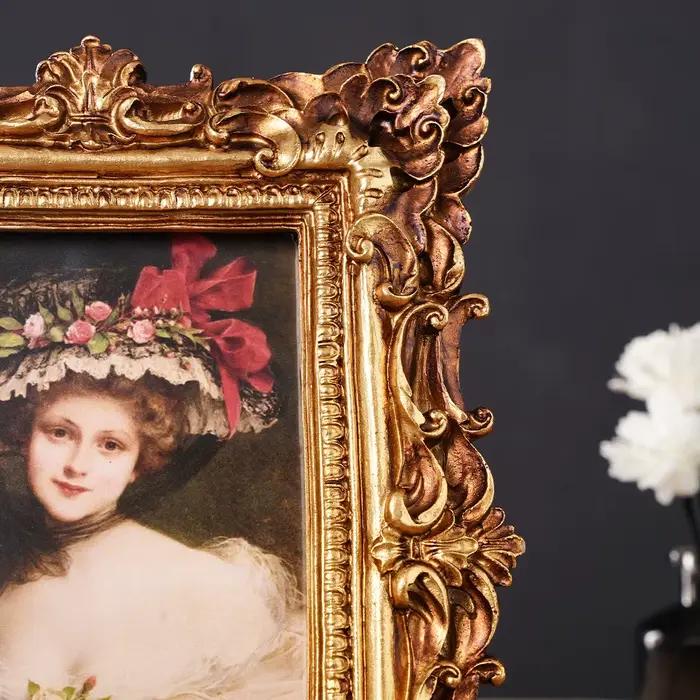 1 pièce, cadre photo décoratif en dentelle feuille de chêne dorée style rétro européen