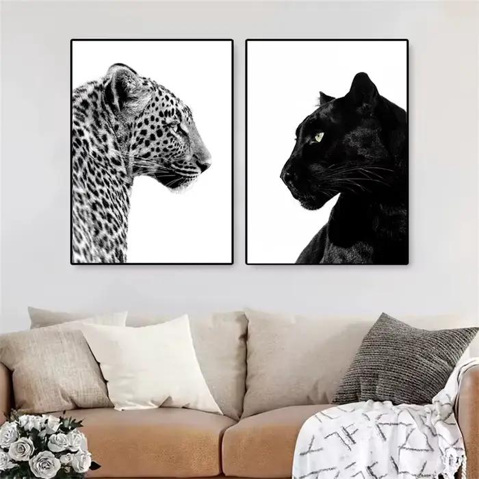 Impressions d'art mural léopard et panthère noir et blanc
