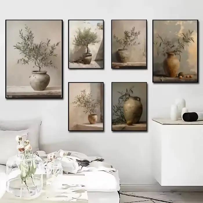 Art déco rétro Vase à fleurs toile mur Art imprimé