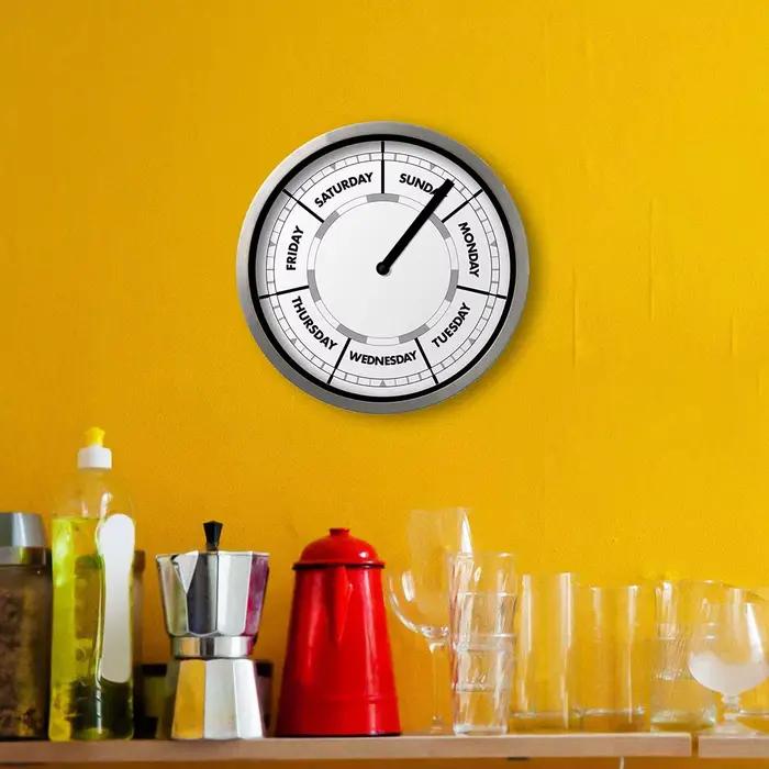 Horloge murale classique jour de la semaine avec cadre rond en aluminium massif