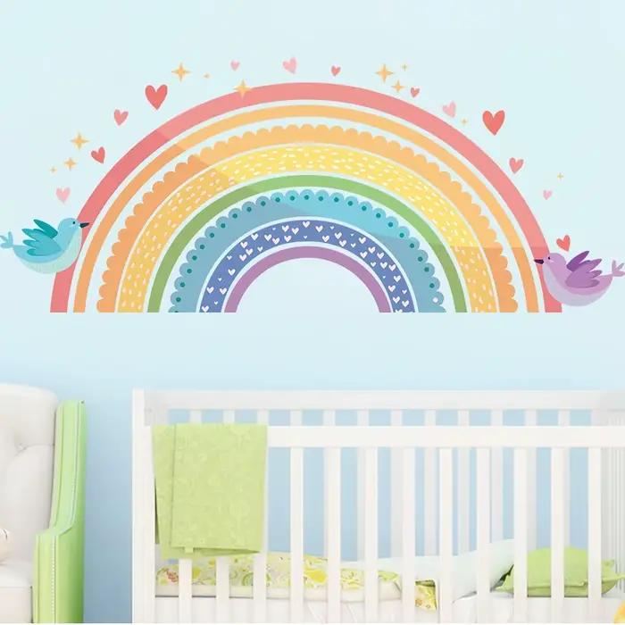 Autocollants muraux colorés en forme d'oiseau arc-en-ciel pour chambre d'enfant