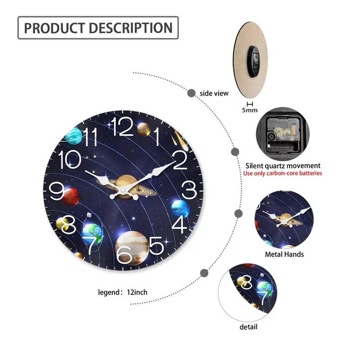 Horloge murale en bois à motif planète univers