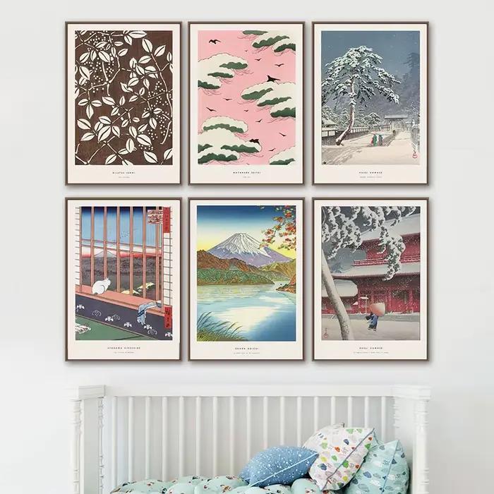 Hokusai Ohara Koson-Peinture sur toile abstraite de vague japonaise
