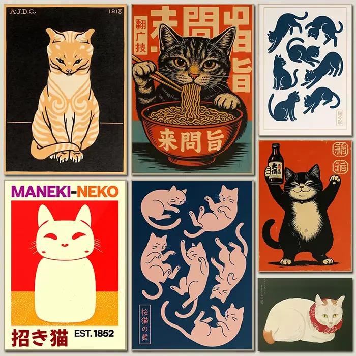 Affiche d'exposition de chats manga et anime japonais