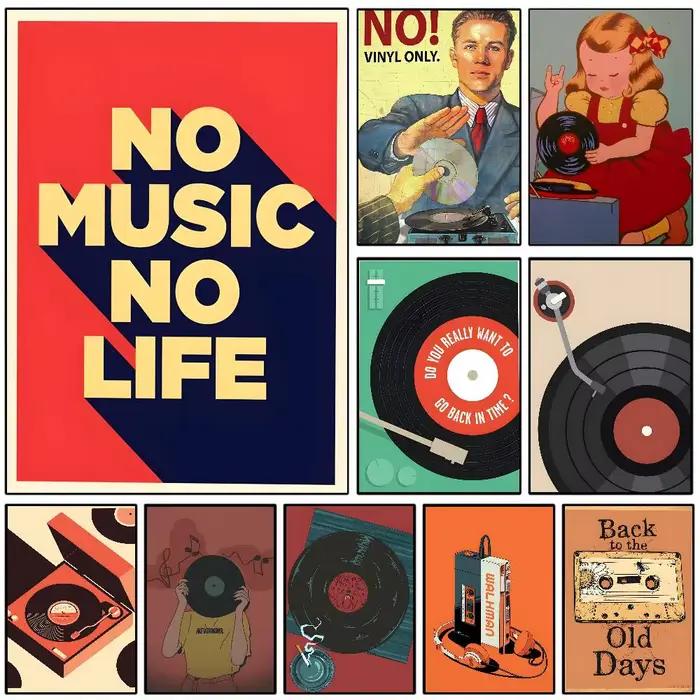 Affiche de disques vinyles rétro du milieu du siècle