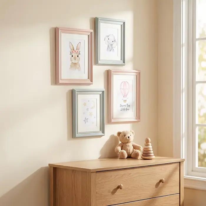 Lot de 2 cadres photo rose pastel et bleu avec passe-partout A4