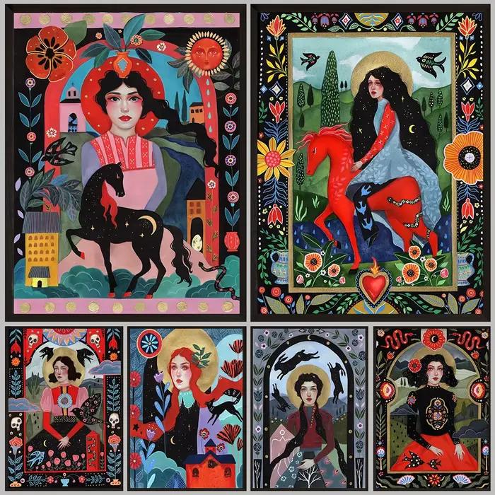 Affiche d'illustration folklorique bohème, toile d'art mural, peinture, images colorées à la mode pour la décoration de la maison, imprimés sans cadre