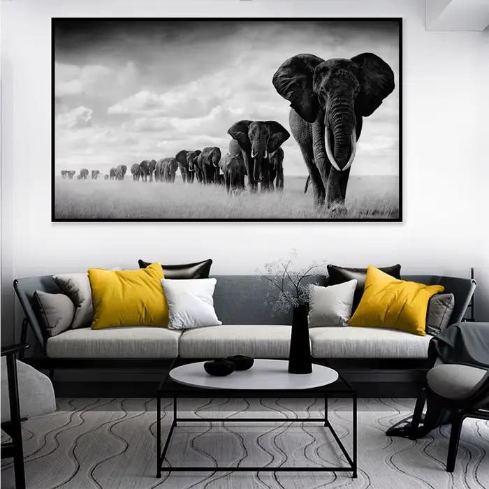 Peinture sur toile d'éléphant marchant pour la décoration de la maison