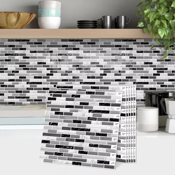 Carreaux de cristal en mosaïque de marbre, autocollant mural auto-adhésif imperméable pour salle de bains, cuisine, décoration murale, carrelage à décoller et à coller