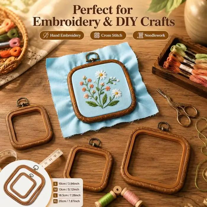 Cadres carrés décoratifs en faux bois pour broderie au point de croix