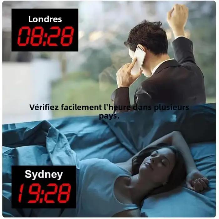 Horloge mondiale LED affichant l'heure de 3/4/5 villes