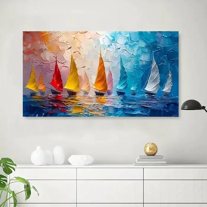 Art abstrait moderne de toile de vue de mer de voilier
