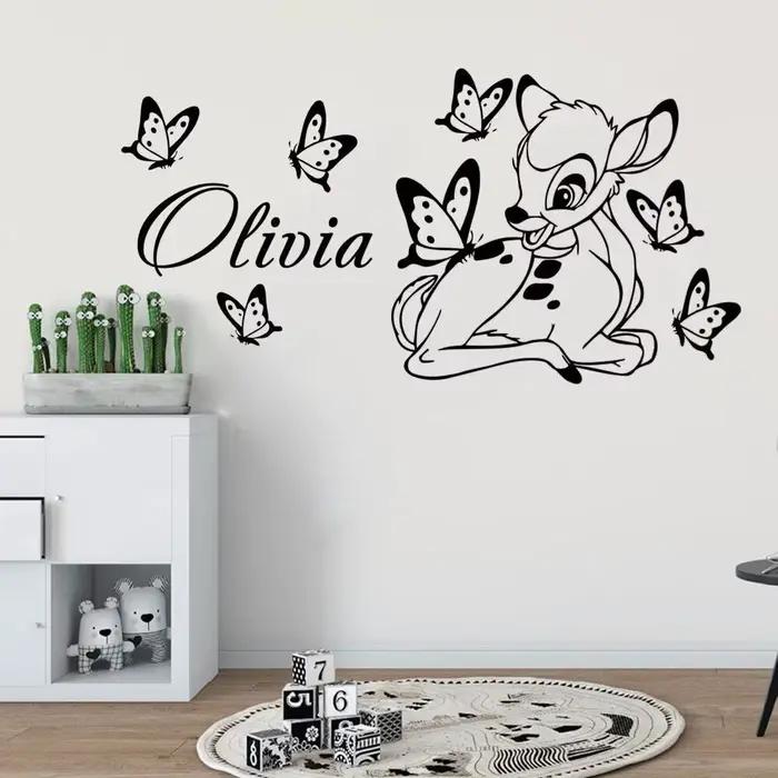 Bambi autocollant mural personnalisé nom de bébé
