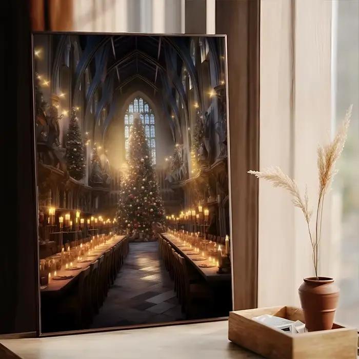 Toile imprimée de château d'école de magie de noël Express