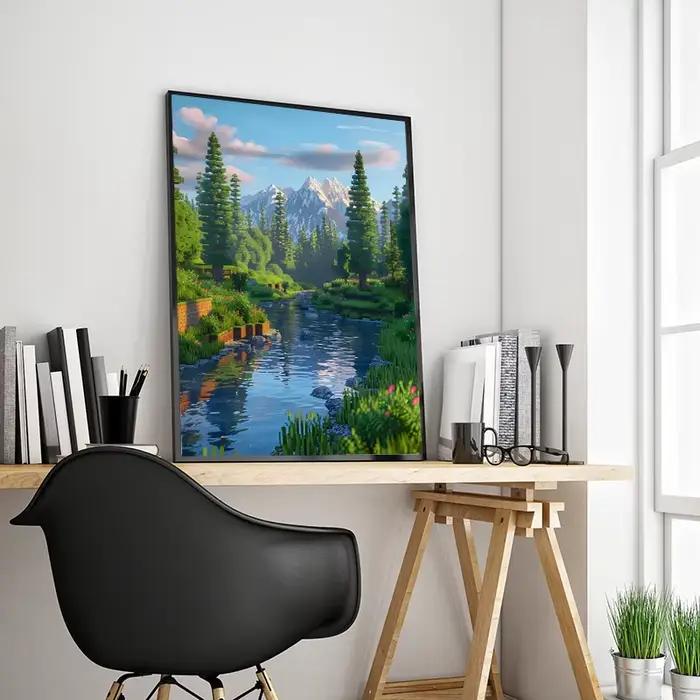 Bloc Pixel monde jeu vidéo paysage Style toile affiche peinture impression mur Art photo pour salon décor à la maison Cuadros