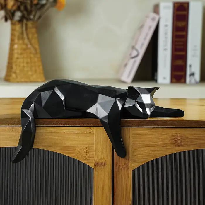 Statue de chat noir et blanc - Figurine décorative géométrique moderne pour la maison