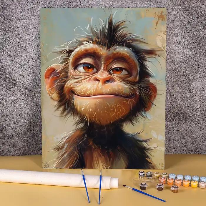 Dessin animé peinture par numéros mignon singe coloriage par numéro sur toile