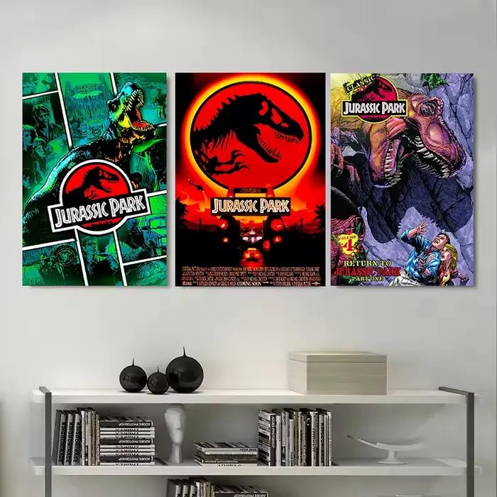 Retro 90s Classic Horror Film Jurassic Park Dinosaurs Movie Poster Canvas Painting Wall Art Pictures Home Interior Decor Gift