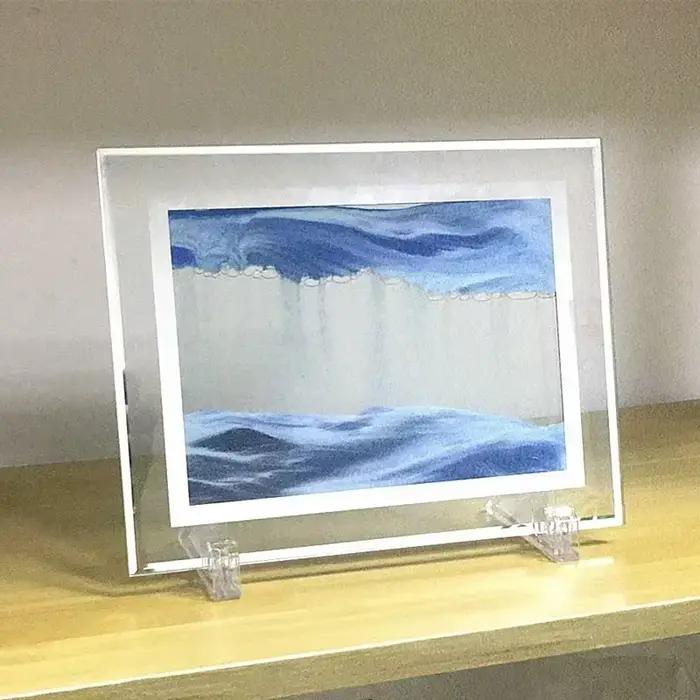 Tableau d'art dynamique en verre rond avec sable marin profond