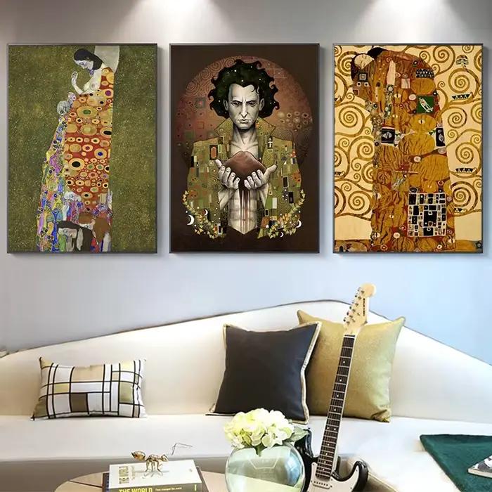Artiste Gustav Klimt Collection classique le baiser peinture à l'huile abstraite toile impression affiche mur Art photo pour décor de salon
