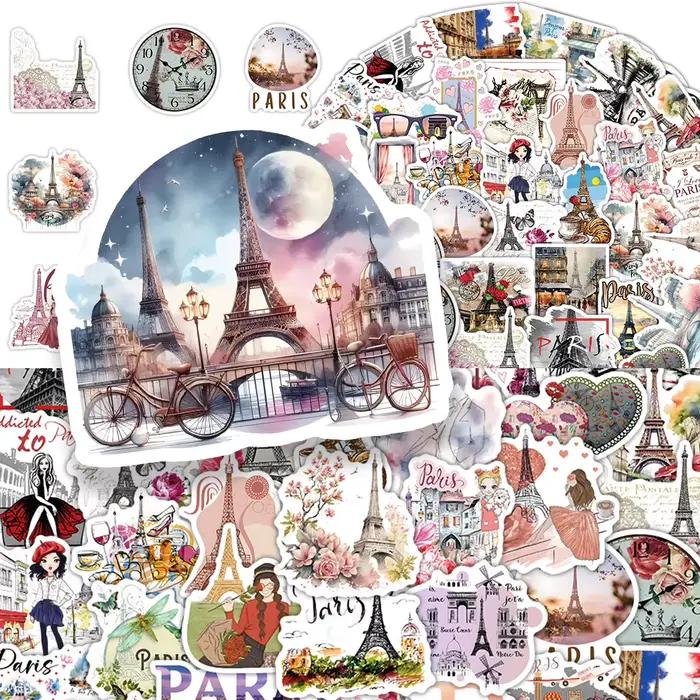 54 pièces romantique Paris autocollants esthétique Graffiti bricolage décoration cadeau voyage commémoratif dessin animé autocollant ordinateur portable guitare voiture vélo