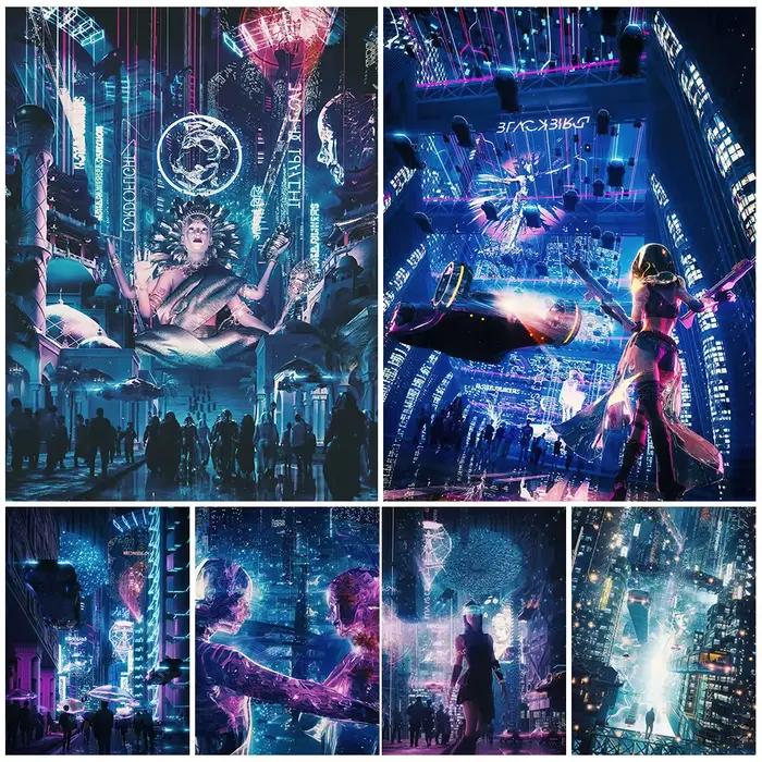 Affiche et imprimés d'art néon Punk de Science-Fiction future