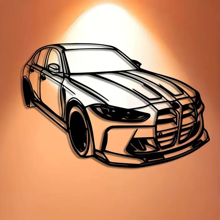 Décoration murale en métal de voiture de luxe moderne - Design élégant en fer noir avec accents rouges