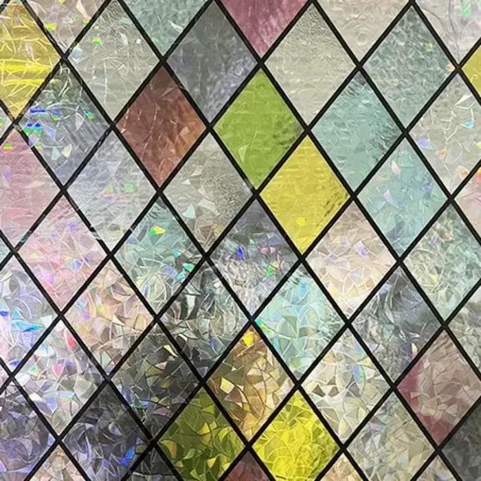 Autocollant de fenêtre en verre dépoli style vintage, film PVC effet vitrail anti-UV, décalcomanies 3D effet arc-en-ciel pour la décoration intérieure