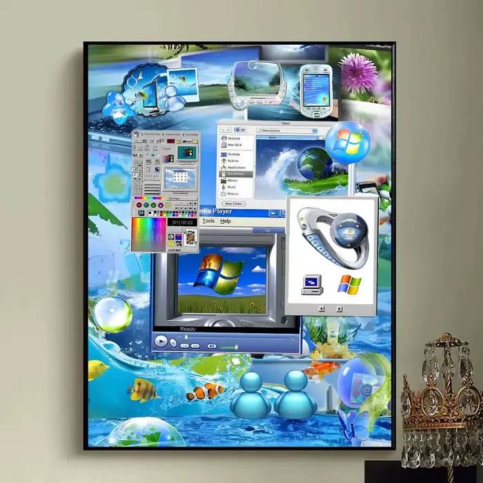 Frutiger Aero Aqua nostalgie affiche imprime mur Art photo peinture cadeau salon Restaurant Bar grand Dec autocollant